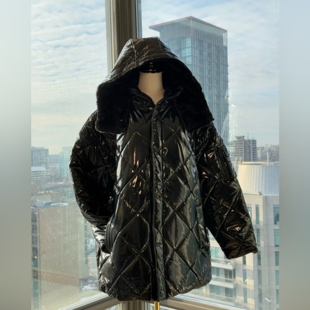 🆕 ALO YOGA 🧿 NWOT Snomoto Puffer Jacket, Black Patent Finish - Sz L / US 12-14 - Picture 8 of 16